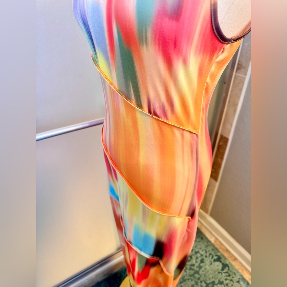 Bodycon Stretchy Multicolor Sleeveless Maxi Dress w Mock Neck - Picture 6 of 16